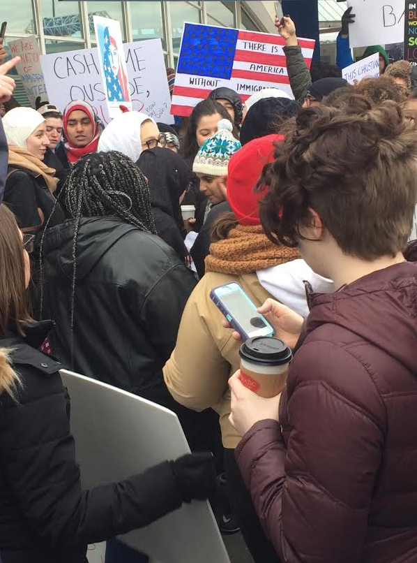 Protesters against the travel ban gather at Lambert-St. Louis International Airport. The protest lasted for three hours Jan 29.