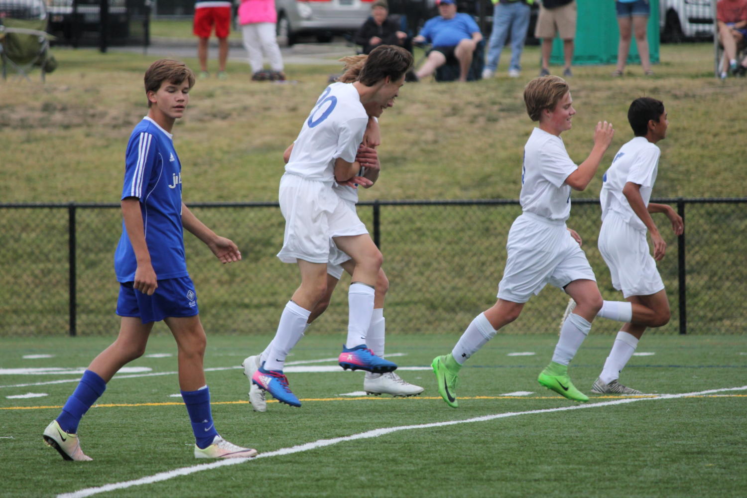 Dylan Stern and Adam Ozimkiewicz celebrate a second half goal. 