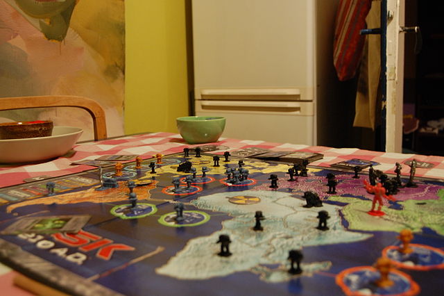 A set-up of the board game "Risk"