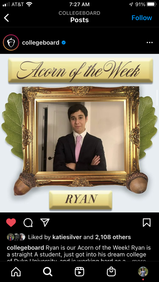 Senior Ryan Silver named College Board's Acorn of the Week