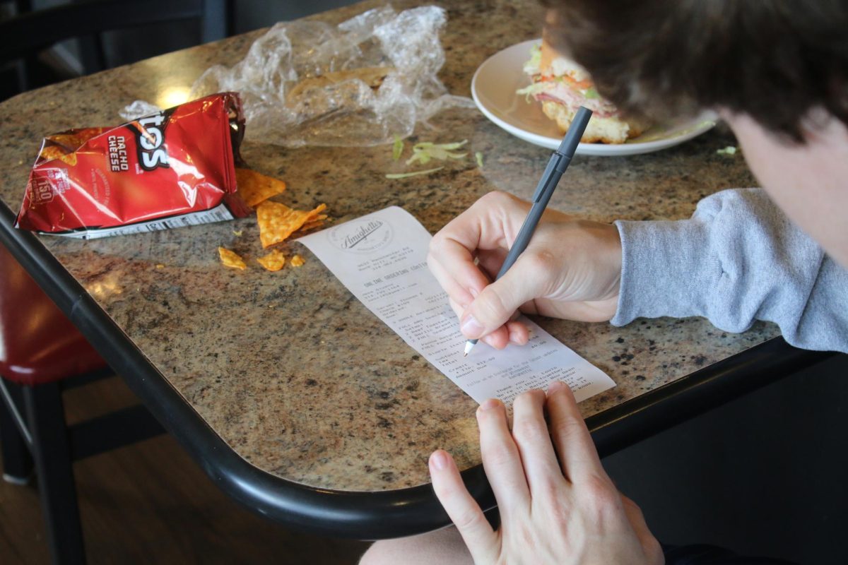 With trembling fingers, the indecisive student faces the most dire dilemma of his life: to tip or not to tip.