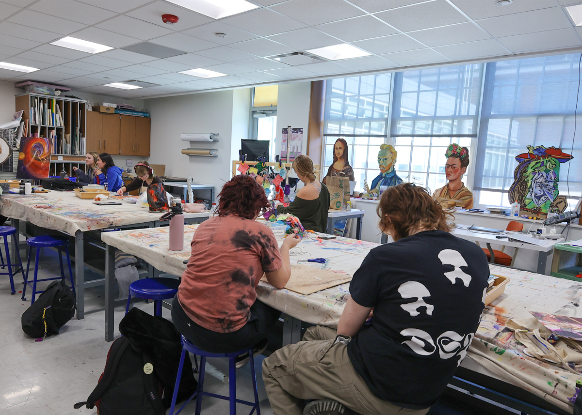 AP Studio Art students work hard to perfect their final projects. While they are pictured in the classroom, many fine arts students discovered they had a love for art outside of school. “Art is a big part of my life outside of just classes,” Ashley Gray (11) said.