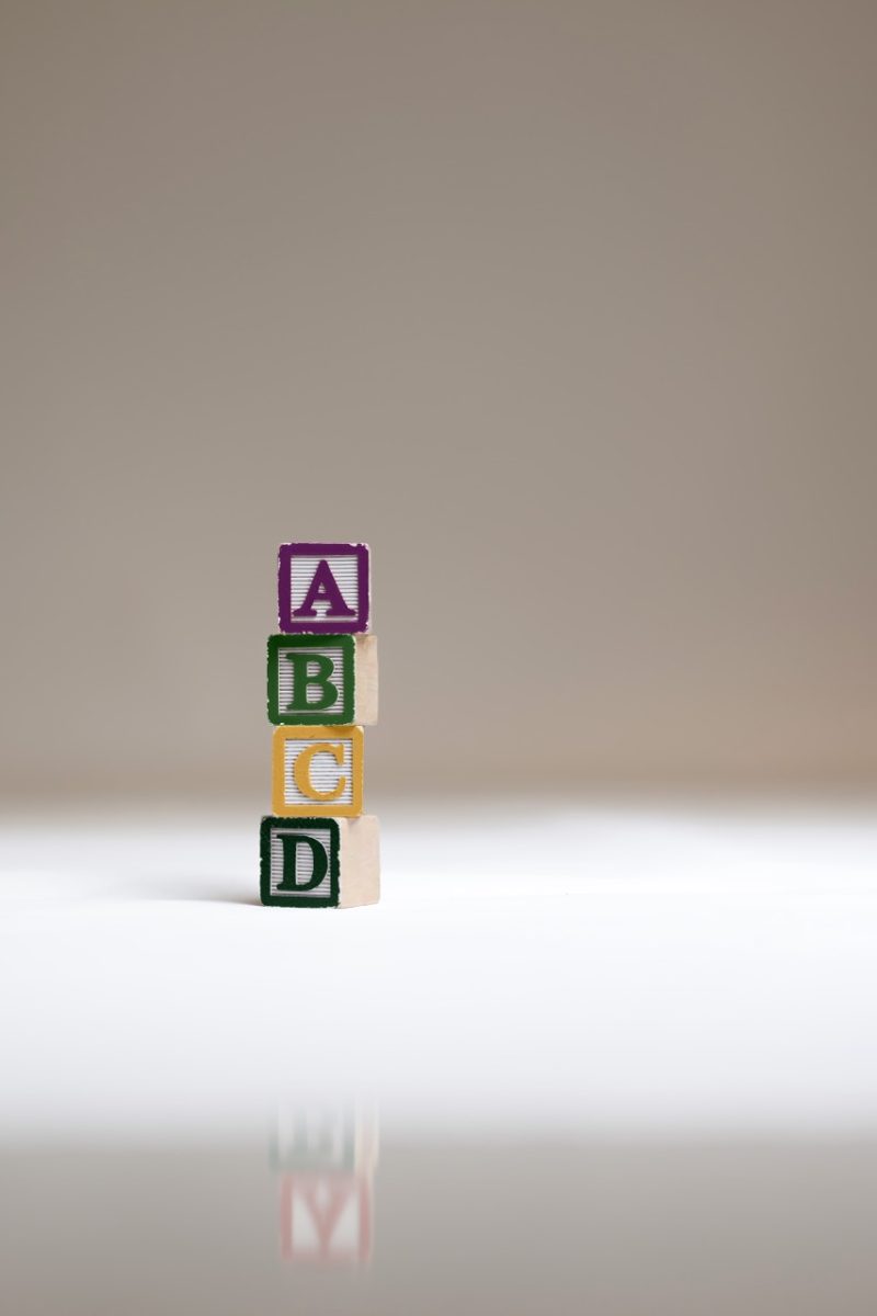 Stacked ABC blocks.