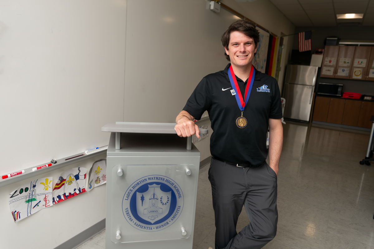 Social studies teacher Conner Katsev wears his medal, commemorating his achievement of winning the James Madison Fellowship Award. For Katsev, this medal represented everything he worked towards throughout his career. “Some advice would be, don’t get discouraged if you apply once and you don’t get [the fellowship],” Katsev said. “The [effort] to get [it] makes it that much more rewarding when you do get it.”