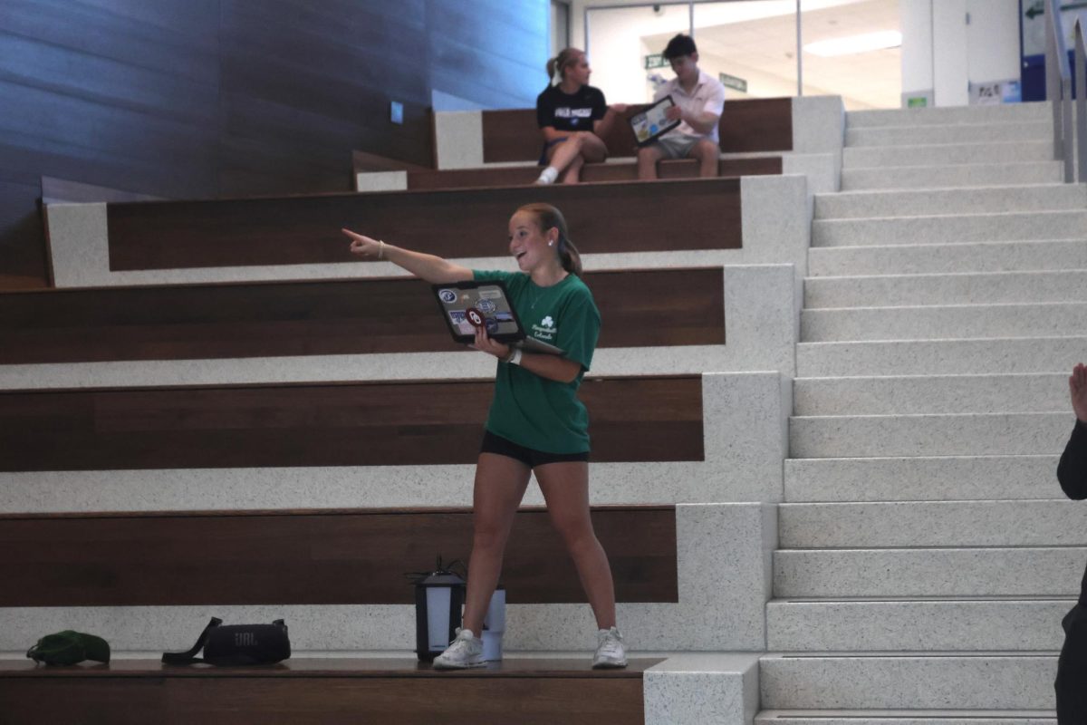 Senior Allie Glidewell seperates Morale members into two groups for choreography. Dance Marathon hosted its first meeting on Sept. 17. "I have been involved in Dance Marathon for around 2 years now, I began as a freshman and was only a participant that year. This year I decided that I wanted to be a bigger part of it because of how much I enjoyed it last year, so I applied for morale recently and got chosen," Melia Saffold (10) said. 