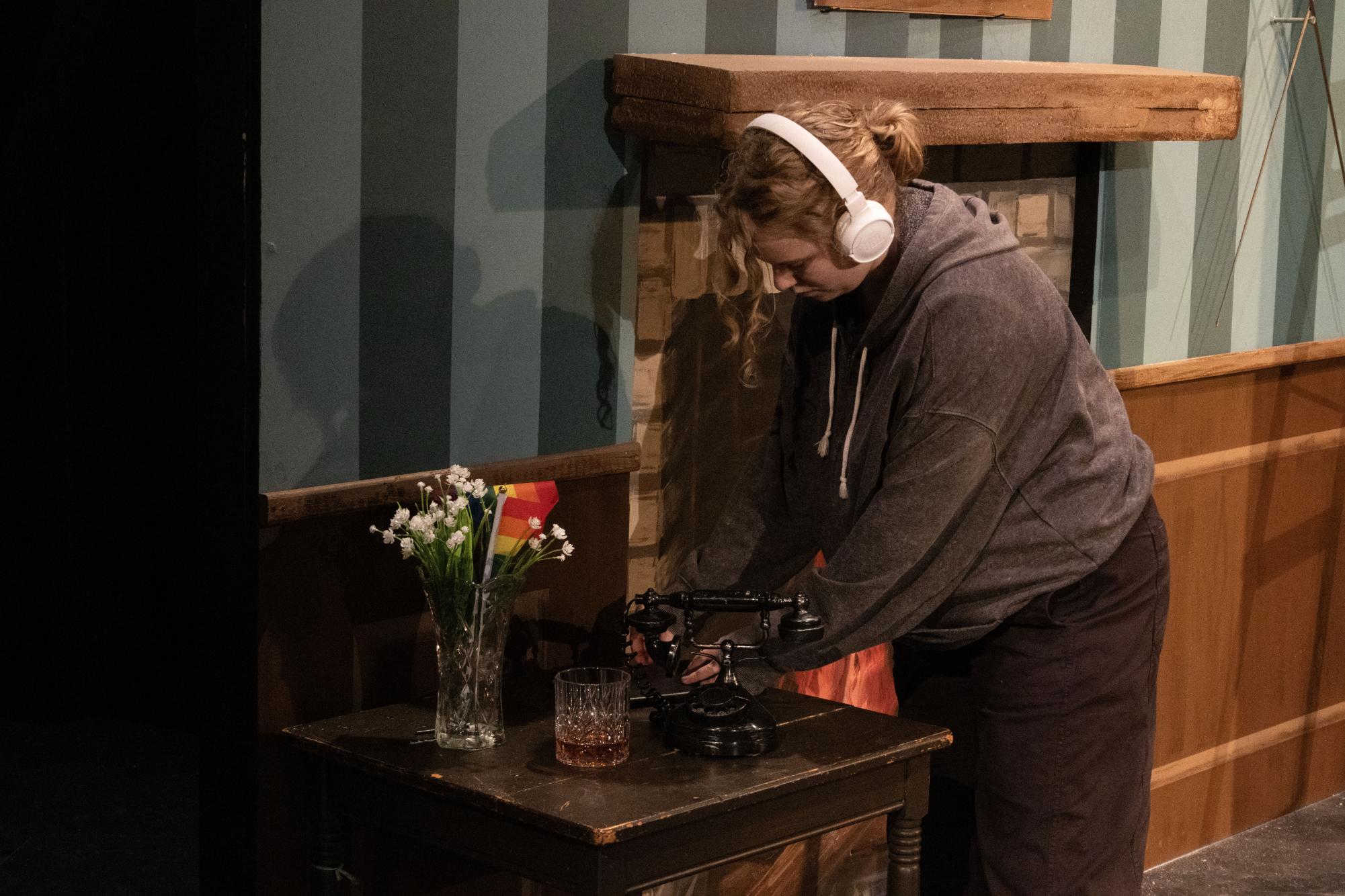 Students set up The Play That Goes Wrong stage Oct. 16