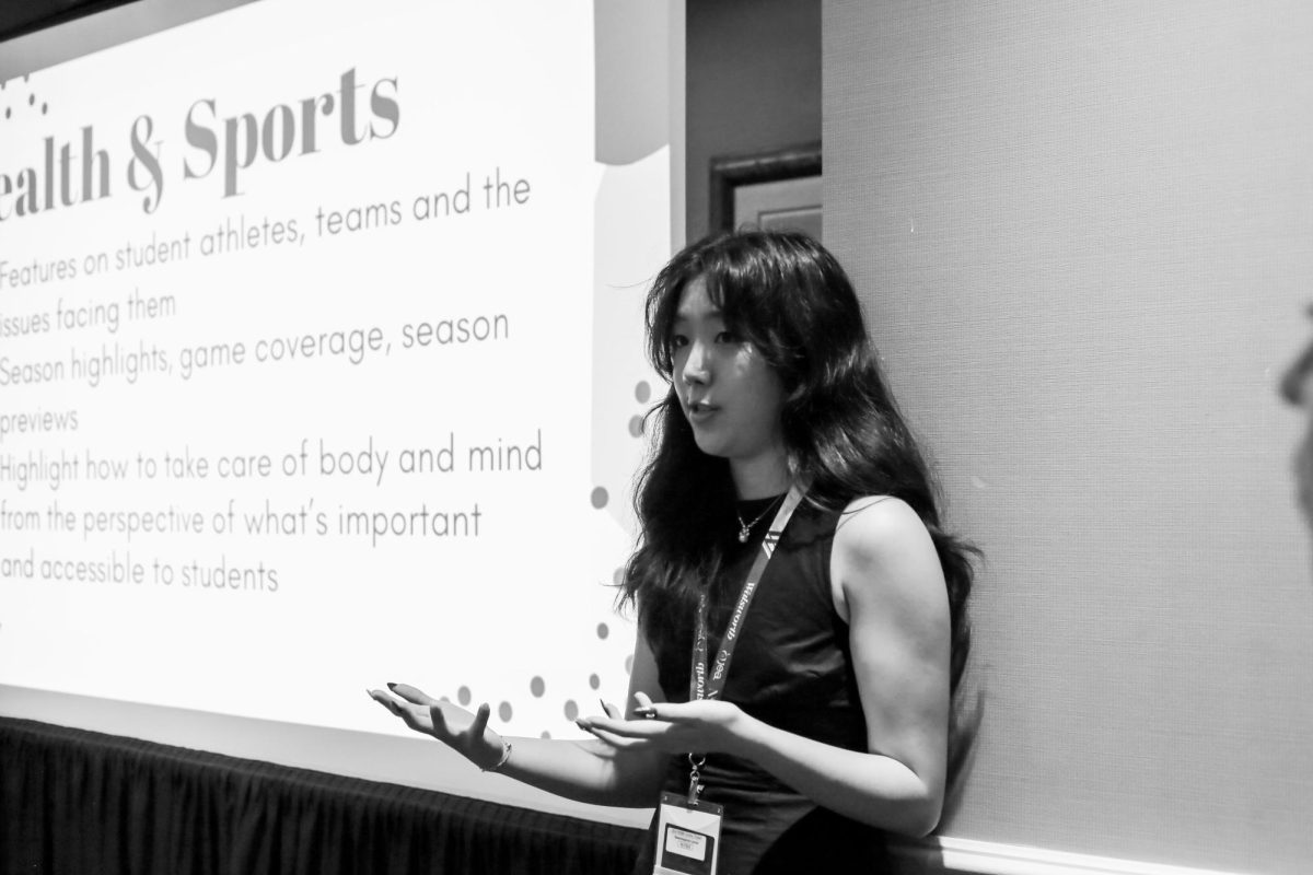 Ladue Media Executive-Editor-in-Chief Celina Zhou presents on how the Panorama newsmagazine staff runs their story pitch. Zhou has been on staff for three years and was a finalist in the national designer of the year competition. 