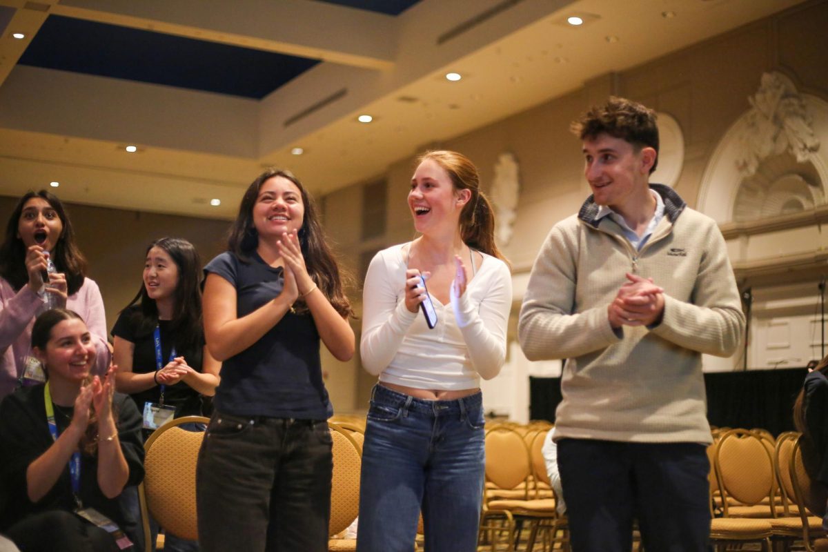 Ladue Media staff reacts as Panorama is named a Pacemaker winner. 