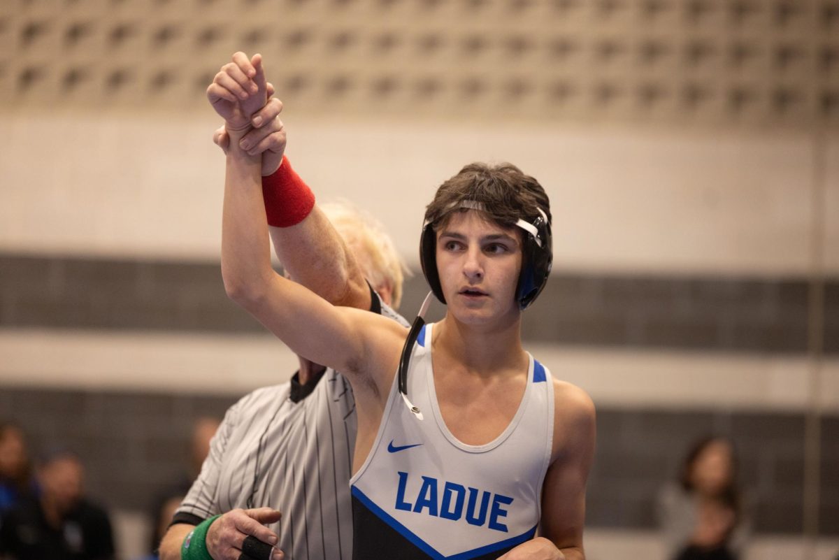 Rams grapple with tough competition Dec. 9. Ladue hosted Orchard Farm, Union and Parkway West in a quad meet on home mats. “It was very exciting to compete with other schools,” Aiyana Ungacta (11) said. “I did my best even though I was fighting through my shoulder injury.”