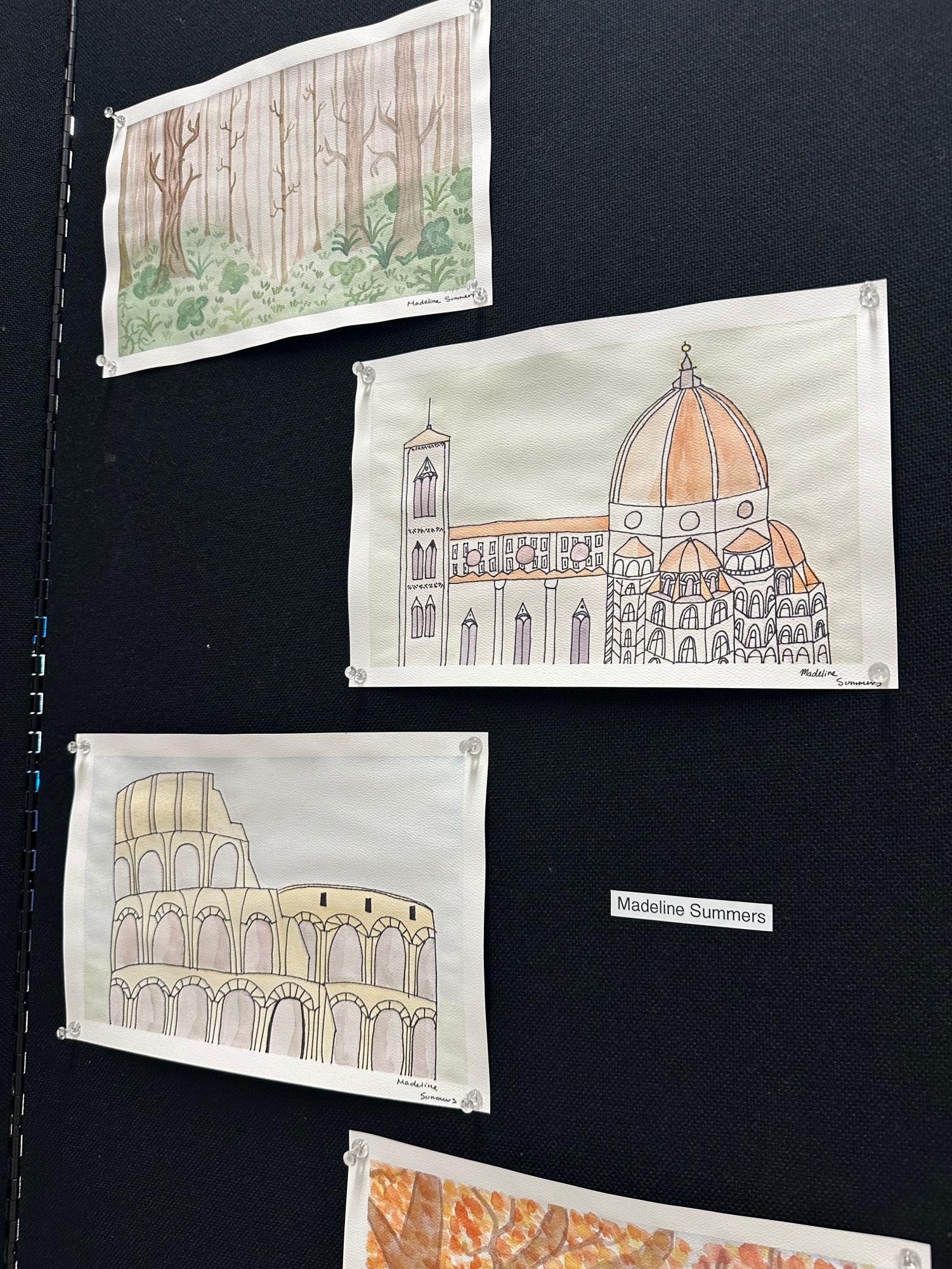 Painting I classes display projects in student entrance