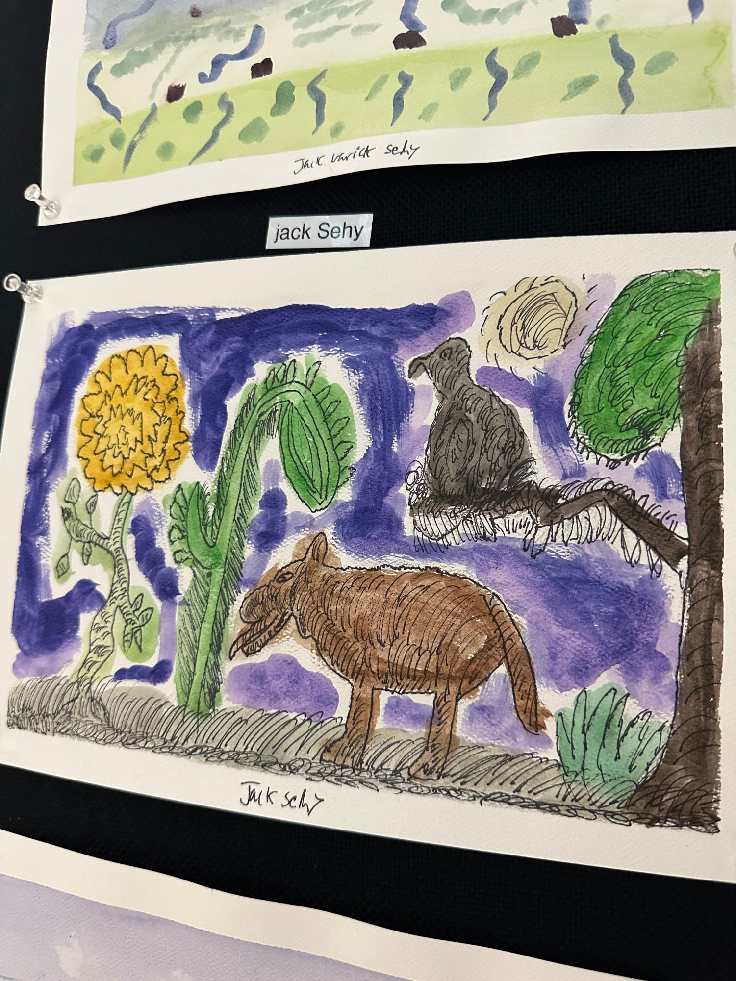 Painting I classes display projects in student entrance