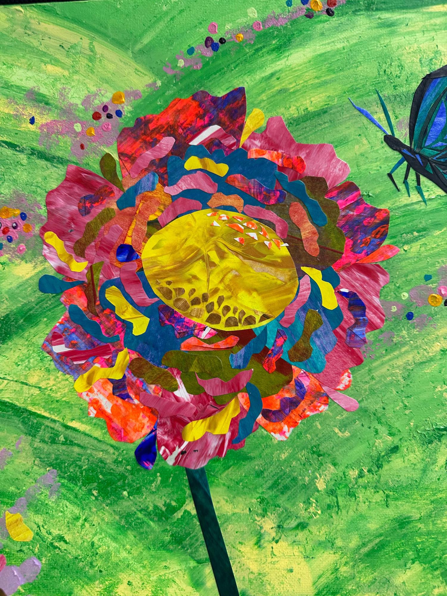 Painting I classes display projects in student entrance