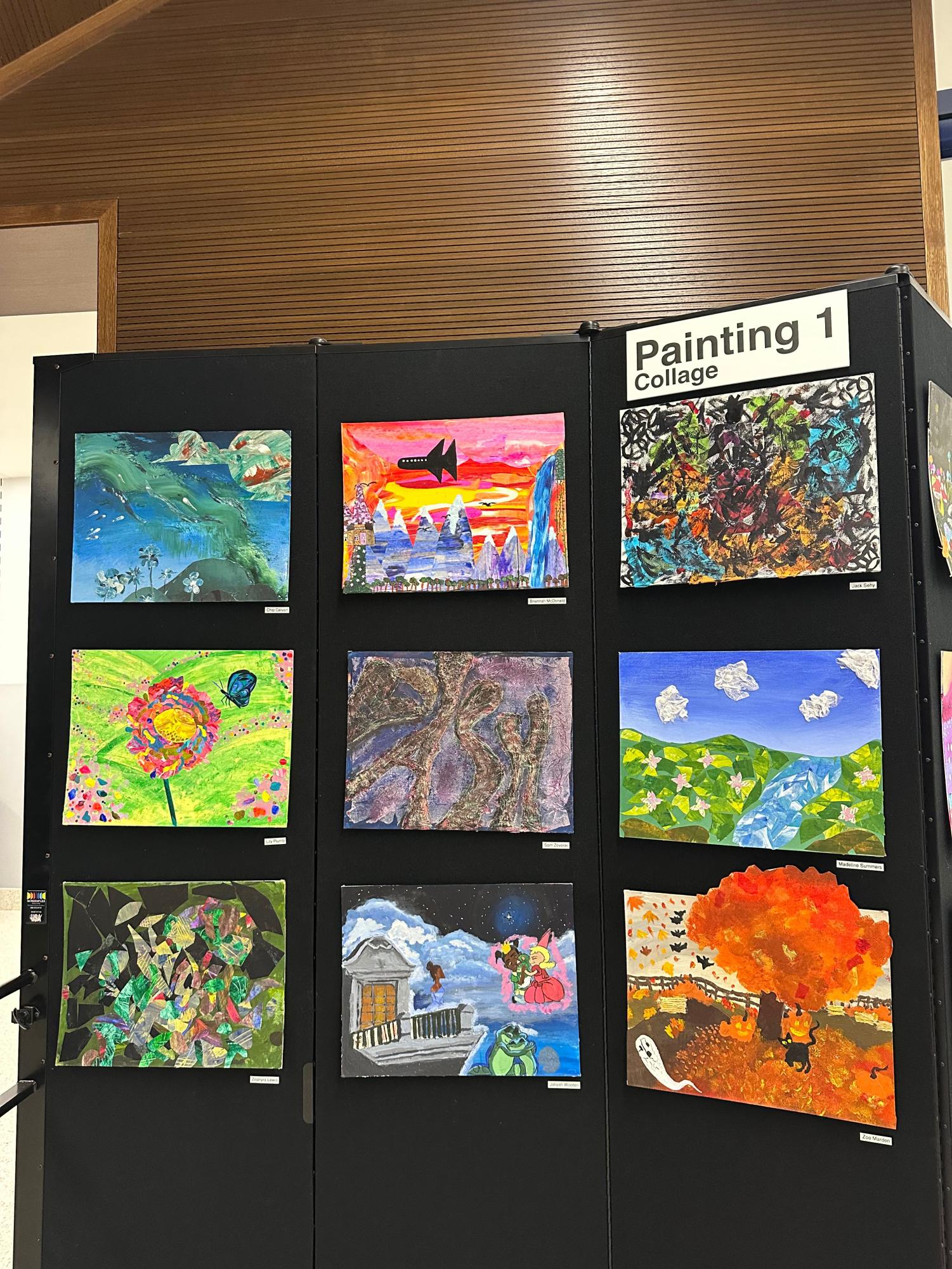 Painting I classes display projects in student entrance