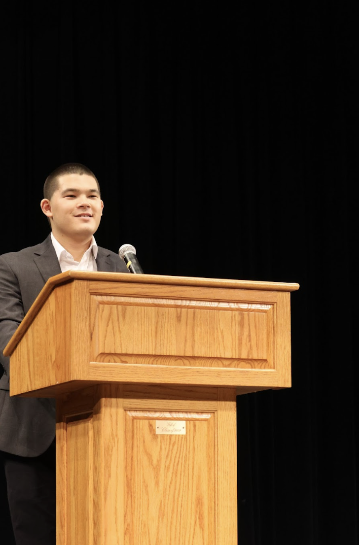 Calvino Hammerman (11) stands and speaks at a podium. Hammerman testified independently at hearings, unaffiliated with any organization. “This is all independent for me,” Hammerman said. “I think it’s really important for average people [to be] going out there and sharing their voice, because that’s all I’m doing.”
