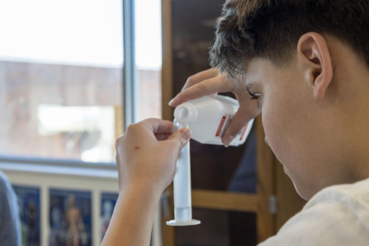 Freshmen biology students separate DNA from strawberries